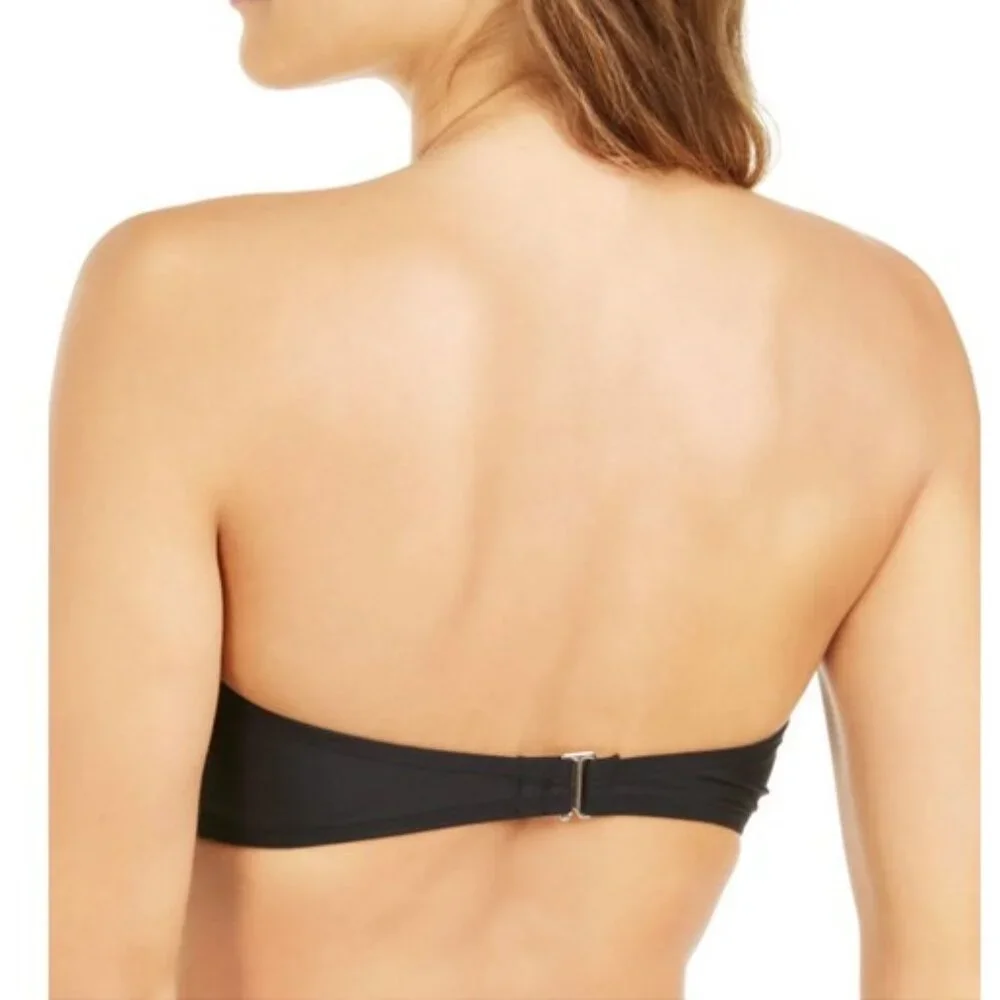 Dkny Bandeau-Style Tie-Front Bikini Top Black Size XL NWOT
